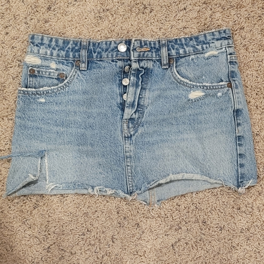 Zara Light Blue Distressed Jean Skirt